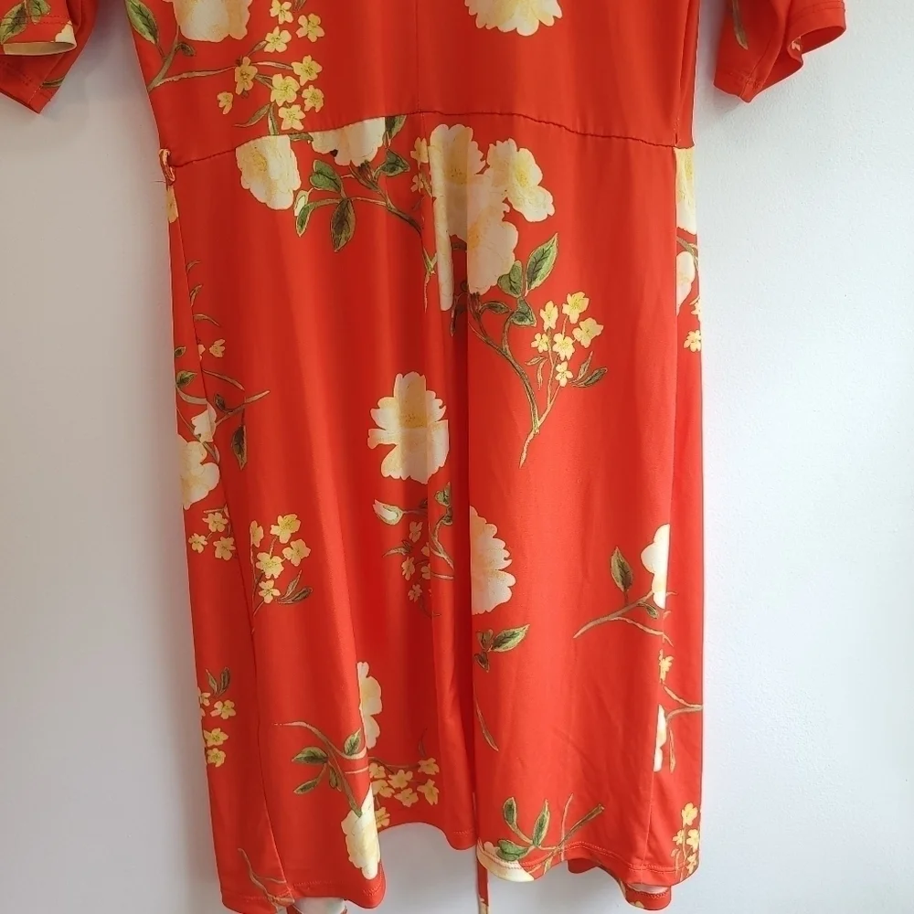 ASOS Orange Floral Short Sleeve Kimono /Robe Size 6 - Picture 6 of 8